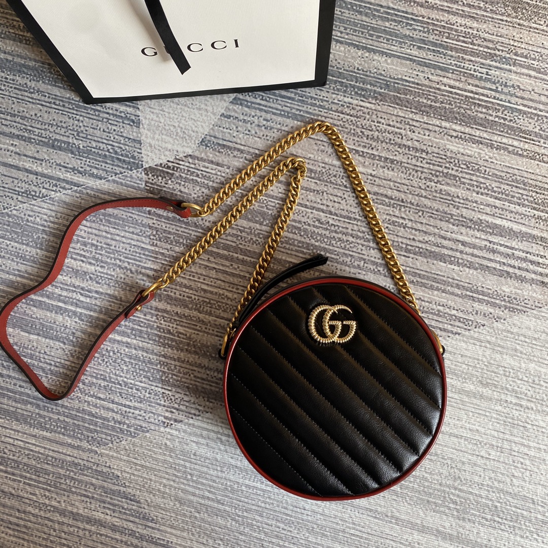 Gucci GG Marmont Mini Round Shoulder Bag 550154 Black